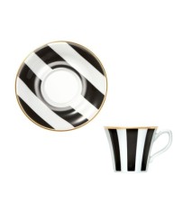 La Mania porcelanowa filiżanka do espresso ze spodkiem Stripes Black czarno-białe pasy 100 ml