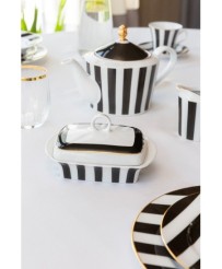 La Mania porcelanowa maselniczka Black Stripes czarno-białe pasy 9x12x17 cm