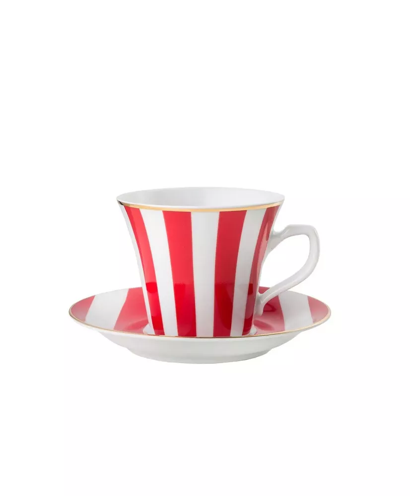 Filiżanka porcelanowa do espresso ze spodkiem La Mania Stripes Red czerwono-białe pasy 100 ml