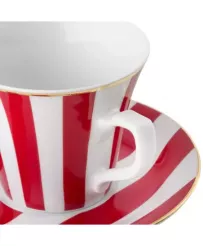 Filiżanka porcelanowa do espresso ze spodkiem La Mania Stripes Red czerwono-białe pasy 100 ml