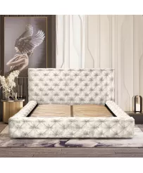 Łóżko tapicerowane 180x200 CARLA białe ze stelażem i pojemnikiem na pościel
