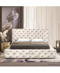 Łóżko tapicerowane 180x200 CARLA białe ze stelażem i pojemnikiem na pościel
