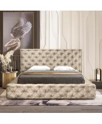 Łóżko tapicerowane 180x200 CARLA beżowe ze stelażem i pojemnikiem na pościel