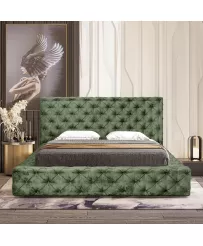 Łóżko tapicerowane 160x200 CARLA zielone ze stelażem i pojemnikiem na pościel