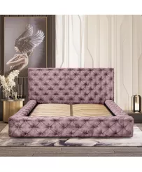 Łóżko tapicerowane 160x200 CARLA różowe ze stelażem i pojemnikiem na pościel
