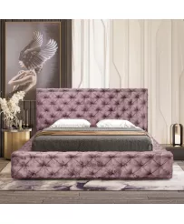 Łóżko tapicerowane 140x200 CARLA różowe ze stelażem i pojemnikiem na pościel