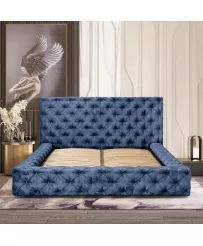 Łóżko tapicerowane 180x200 CARLA niebieskie ze stelażem i pojemnikiem na pościel