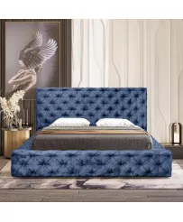 Łóżko tapicerowane 160x200 CARLA niebieskie ze stelażem i pojemnikiem na pościel