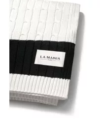 La Mania koc pled Lullaby 140x160 cm bambusowo-bawełniany biały z czarnym pasem