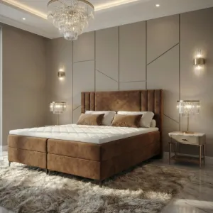 [OUTLET] Łóżko kontynentalne 160x200 HILTON Macau/Terra dwuosobowe z pojemnikami na pościel