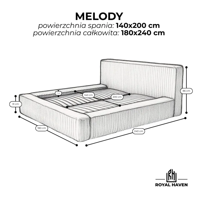 Łóżko tapicerowane beżowe 200x200 MELODY z pojemnikiem i stelażem
