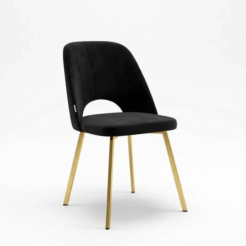 Krzesło tapicerowane welurowe GILDA - krzesło do salonu i jadalni ze złotymi nogami w stylu glamour
