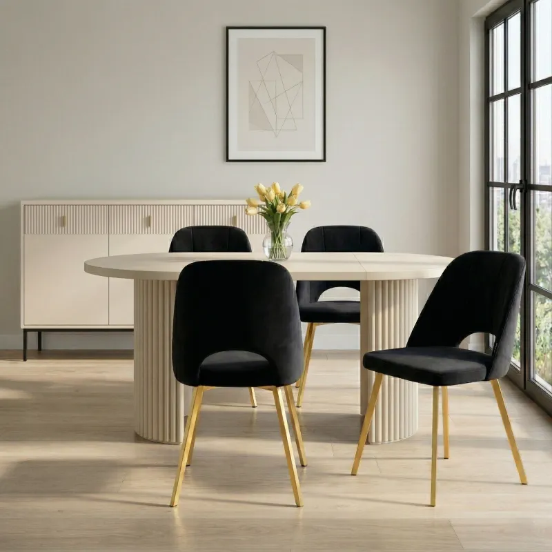 Krzesło tapicerowane welurowe GILDA - krzesło do salonu i jadalni ze złotymi nogami w stylu glamour