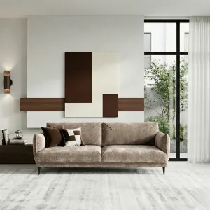 Sofa FENIX dwuosobowa tapicerowana szaro-beżowa - nowoczesna kanapa do salonu