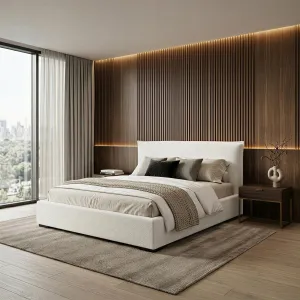 [OUTLET] Łóżko tapicerowane 180x200 NEVADA białe Quelle 01 z pojemnikiem i stelażem