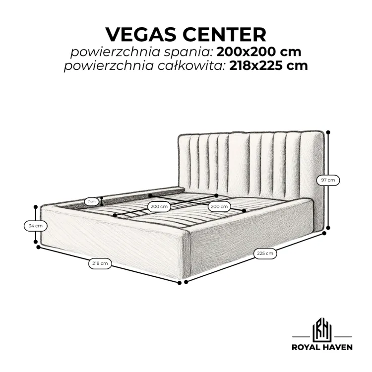 Łóżko tapicerowane kremowe 200x200 VEGAS Center