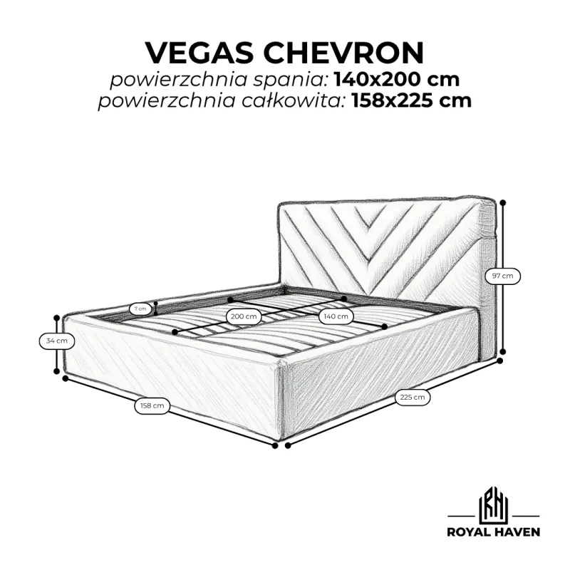 Łóżko tapicerowane kremowe 140x200 VEGAS Chevron