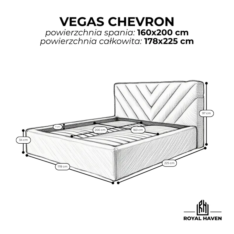 Łóżko tapicerowane kremowe 160x200 VEGAS Chevron