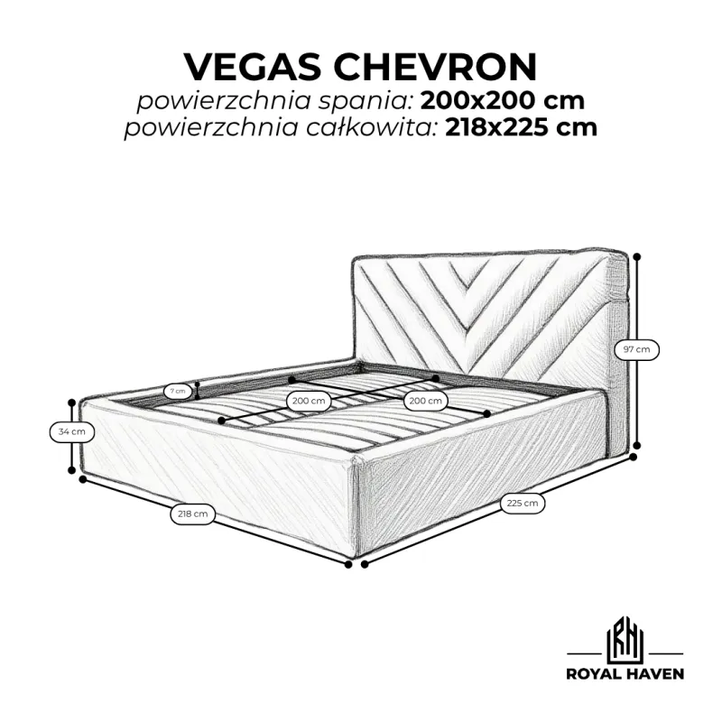 Łóżko tapicerowane kremowe 200x200 VEGAS Chevron