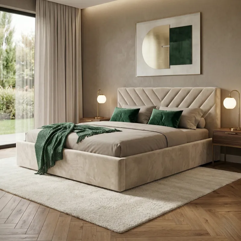 Łóżko tapicerowane kremowe 140x200 VEGAS Chevron