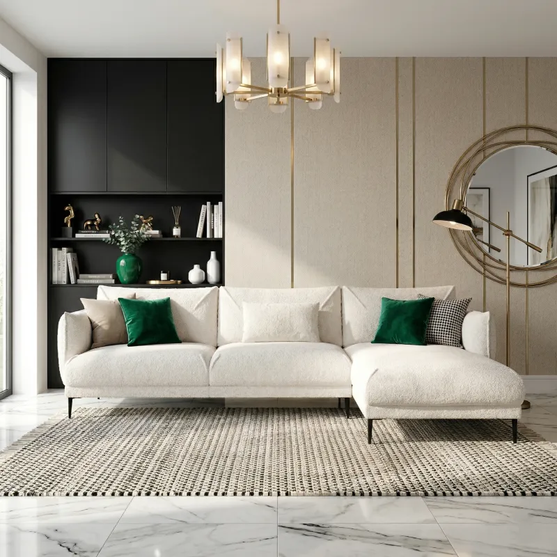 Narożnik FENIX L-kształtny nowoczesny trzyosobowy prawostronny tkanina welur