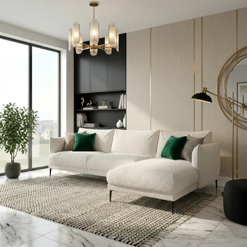 Narożnik FENIX L-kształtny nowoczesny trzyosobowy prawostronny tkanina welur