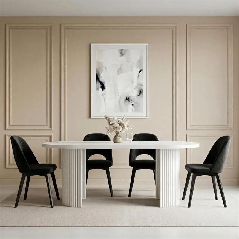 Stół jadalniany okrągły FENTI - nowoczesny, kaszmirowy, rozkładany 100-180 cm, dostępny w 3 kolorach