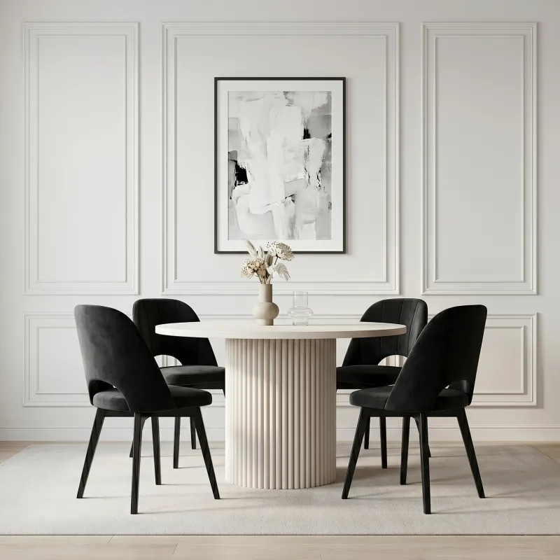 Stół jadalniany okrągły FENTI - nowoczesny, kaszmirowy, rozkładany 100-180 cm, dostępny w 3 kolorach