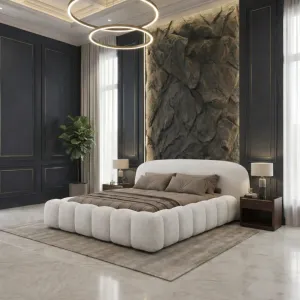 [OUTLET] Łóżko tapicerowane beżowe 180x200 ORLANDO ze stelażem i pojemnikiem