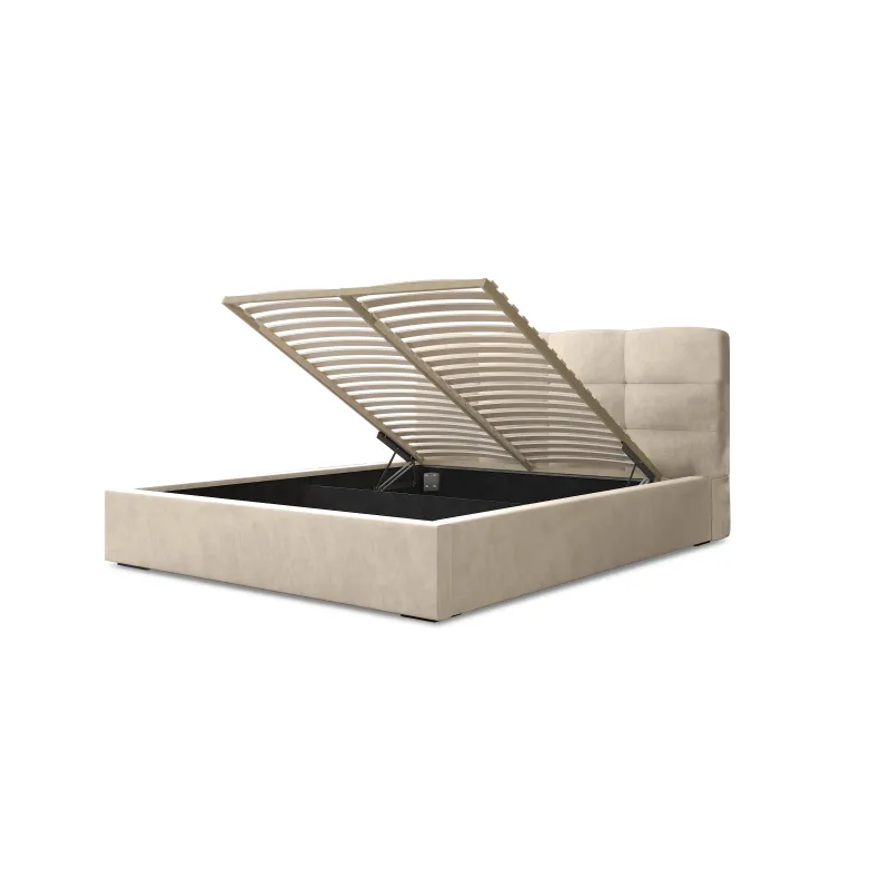 Łóżko tapicerowane beżowe 120x200 FARO z pojemnikiem i stelażem