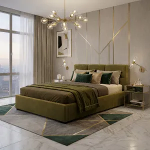 [OUTLET] Łóżko tapicerowane 160x200 Macau Moss PORTO z pojemnikiem i stelażem 