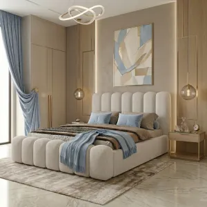 [OUTLET] Łóżko tapicerowane 140x200 AMORE Quelle 03 z pojemnikiem i stelażem 