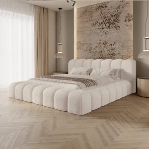 [OUTLET] Łóżko tapicerowane 140x200 AURORA  beżowe ASCOT PEARL ze stelażem i pojemnikiem