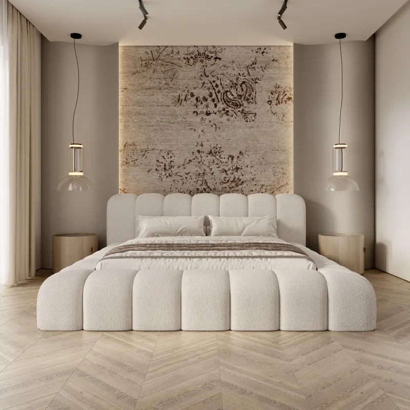 Łóżko tapicerowane beżowe 140x200 AURORA