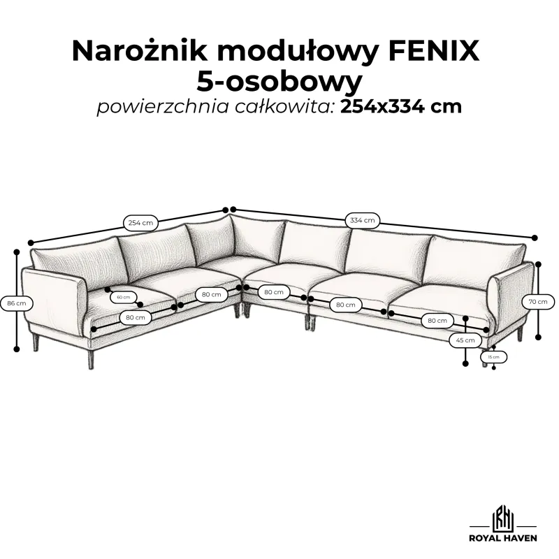Narożnik modułowy FENIX 5-osobowy kremowy boucle lewy/prawy - do spania okazjonalnego, nowoczesny do salonu