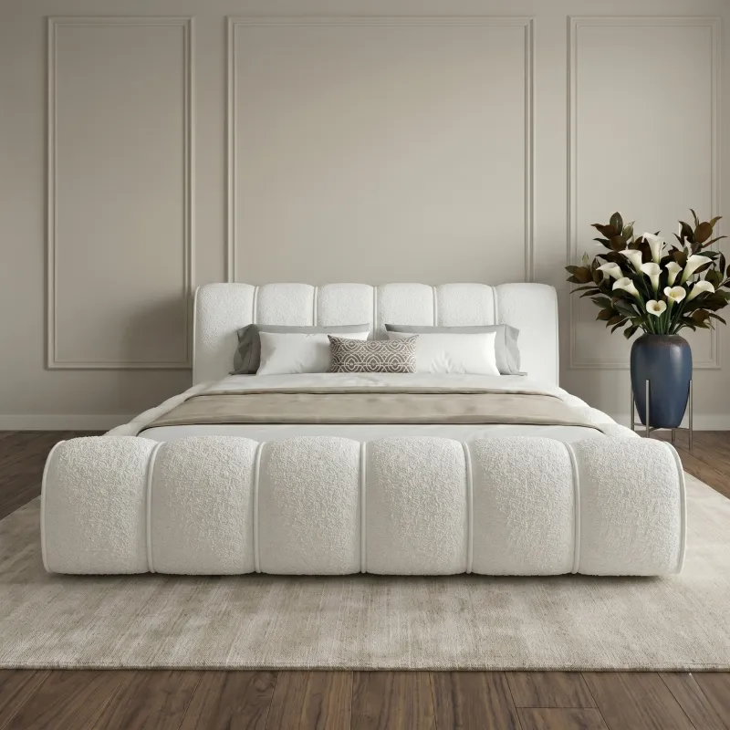 Łóżko tapicerowane beżowe 140x200 ADELL ze stelażem i pojemnikiem