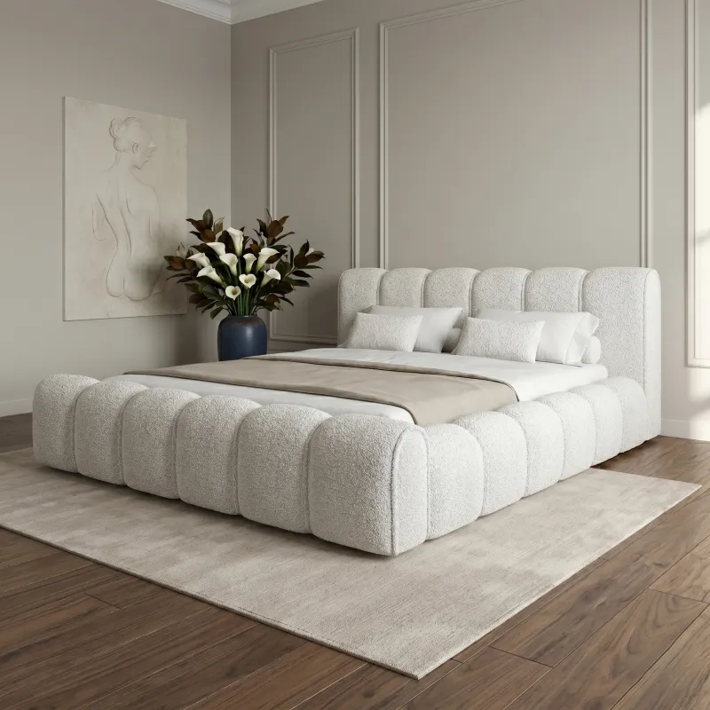 Łóżko tapicerowane beżowe 160x200 ADELL ze stelażem i pojemnikiem