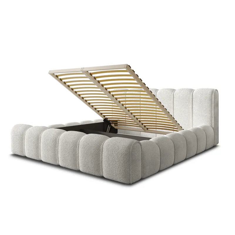 Łóżko tapicerowane beżowe 160x200 ADELL ze stelażem i pojemnikiem