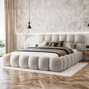 [OUTLET] Łóżko tapicerowane jasno beżowe 180x200 BOSTON Piano 02 ze stelażem i pojemnikiem na pościel Polska produkcja 