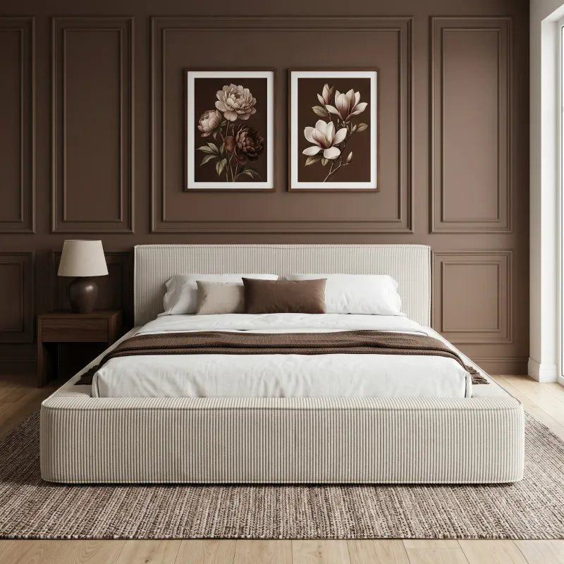 Łóżko tapicerowane 200x200 HARMON beżowe ze stelażem i pojemnikiem Polska produkcja kolor do wyboru