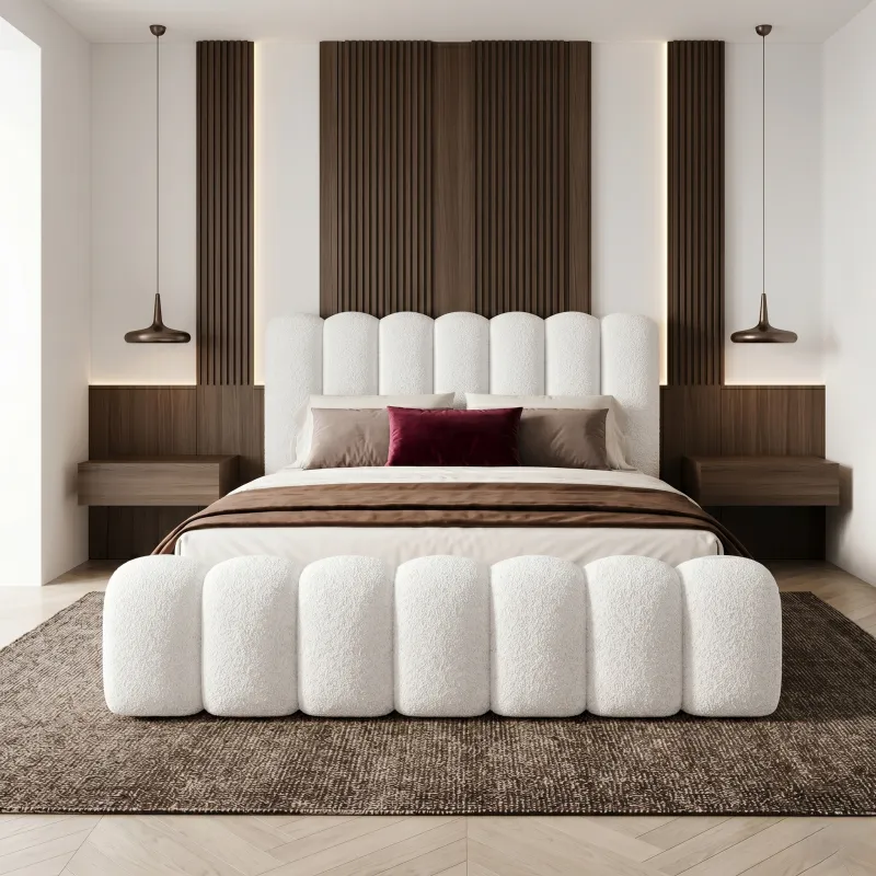 Łóżko tapicerowane białe 160x200 AMORE z pojemnikiem i stelażem