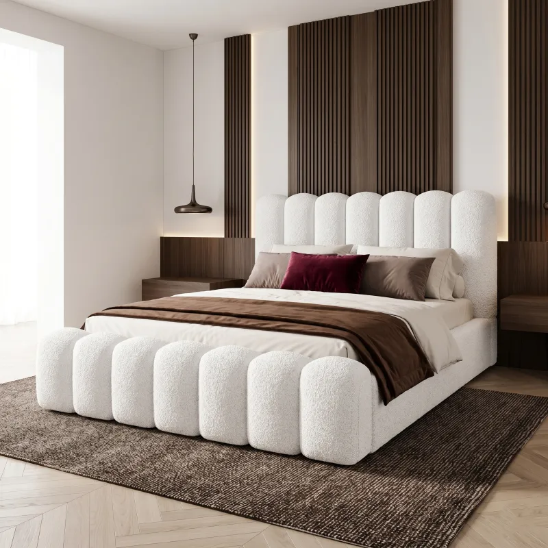 Łóżko tapicerowane białe 180x200 AMORE z pojemnikiem i stelażem