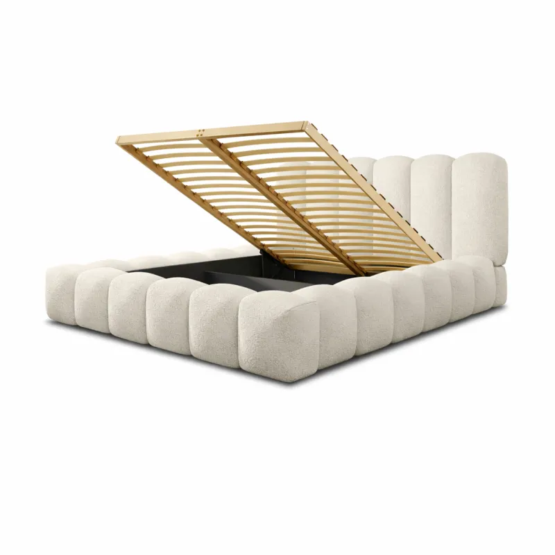 Łóżko tapicerowane beżowe 180x200 MIAMI ze stelażem i pojemnikiem