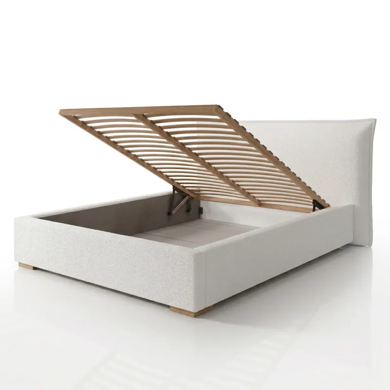 Łóżko tapicerowane białe 140x200 NEVADA z pojemnikiem i stelażem