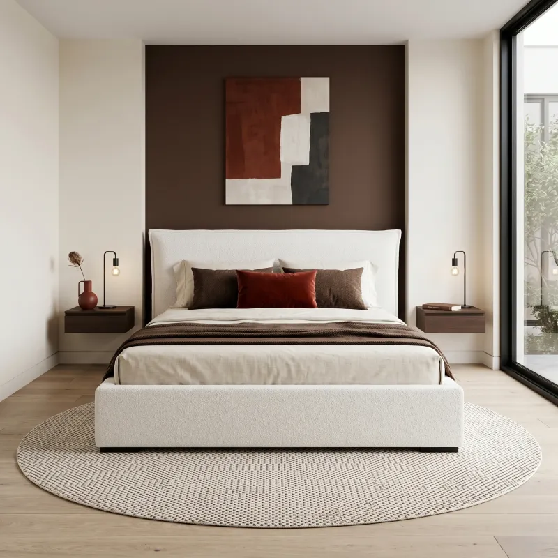 Łóżko tapicerowane białe 160x200 NEVADA z pojemnikiem i stelażem