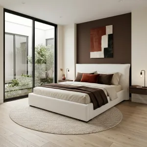 Łóżko tapicerowane białe 200x200 NEVADA z pojemnikiem i stelażem