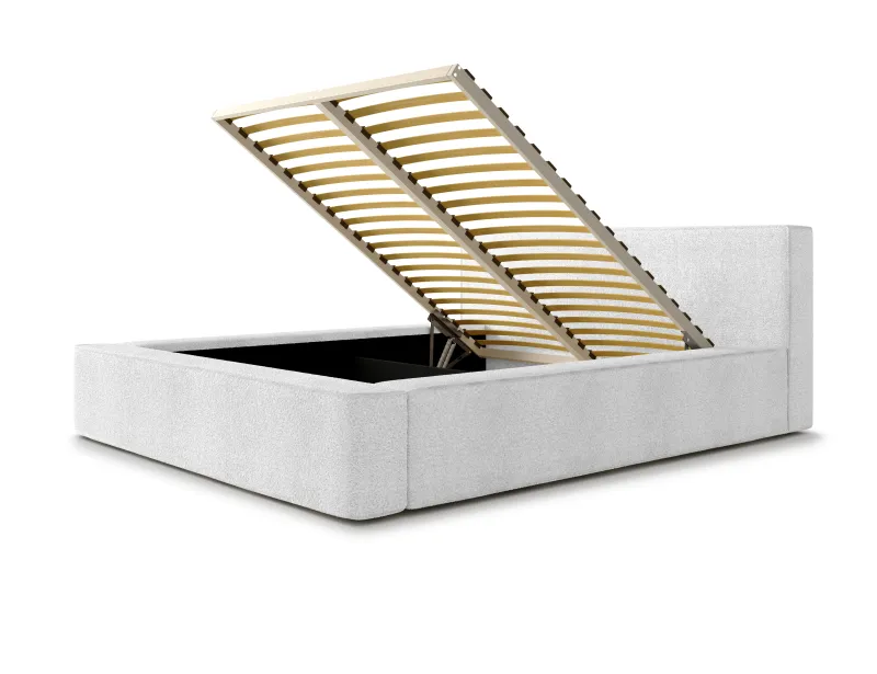 Łóżko tapicerowane białe 120x200 ALMA ze stelażem i pojemnikiem