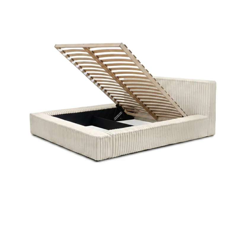 Łóżko tapicerowane beżowe 140x200 MELODY z pojemnikiem i stelażem