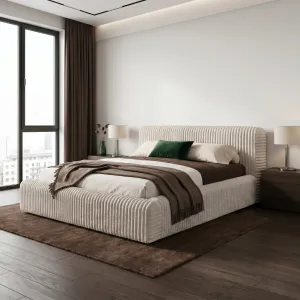 Łóżko tapicerowane beżowe 160x200 HANA z pojemnikiem i stelażem