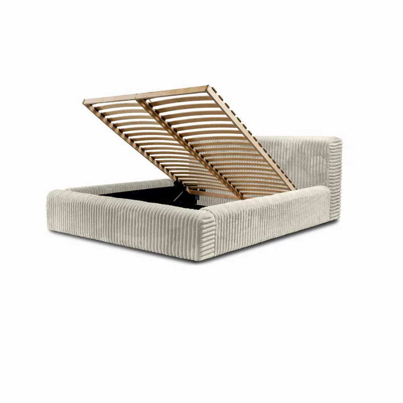 Łóżko tapicerowane beżowe 160x200 HANA z pojemnikiem i stelażem